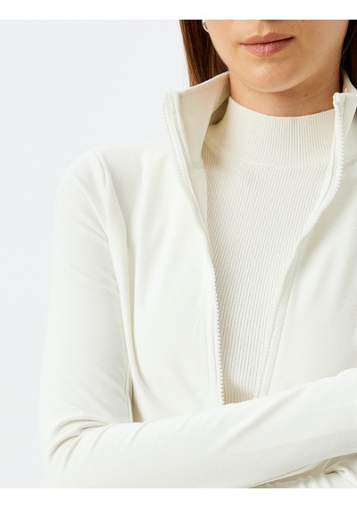 Koton Cepli Slim Fit Dik Yaka Fermuarlı Polar Sweatshirt Ekru 5wak10116ek Ekru