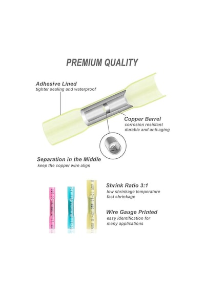 Koodmax - 100 Adet - Bht-05 Isıyla Daralan Makaron 9a 0.3-0.5mm² Su Geçirmez Konnektör - Sarı