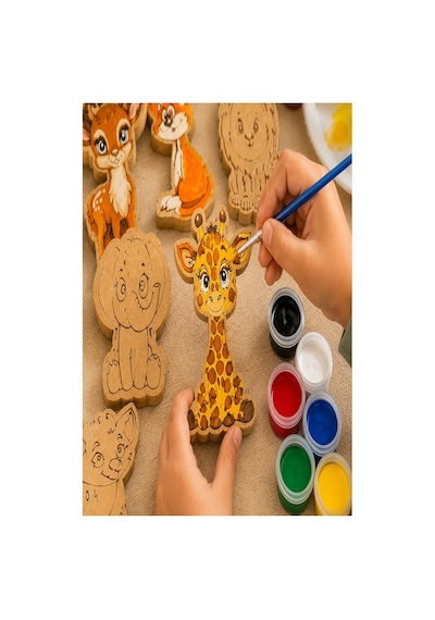 Ahşap Boyama Hayvanlar 10 Lu 1 Paket 10x15cm Set2 Ahşap Boyama 6 Renk Boya Resim Fırçası Etkinlik Çocuk Gelişim Motor