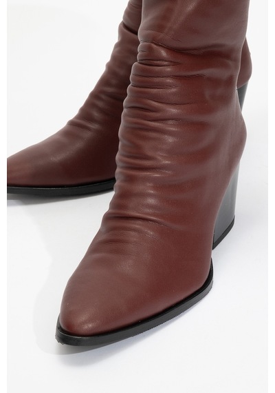 Luvishoes Luvi Shoes Laval Bordo Cilt Arkadan Fermuarlı Kadın Kalın Topuklu Bot Bordo