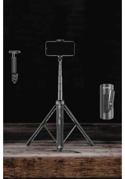 Tripod Kablosuz Bluetooth Bağlantılı Selfie Çubuğu 360 Derece Dönebilen Siyah