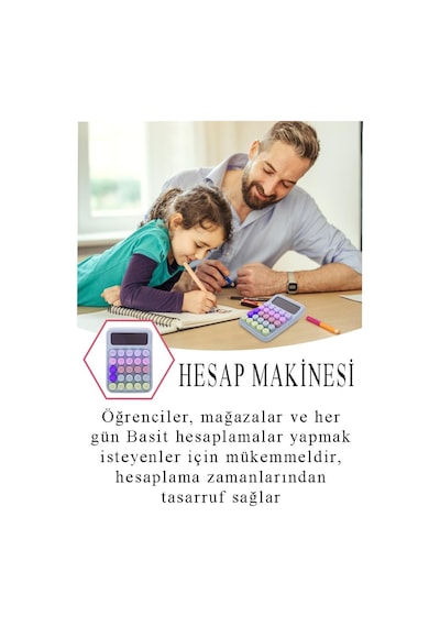 Hesap Makinesi Orta Boy Masaüstü 1 Adet 12 Haneli Yuvarlak Tuşlu Renkli Hesap Makinası 10x15 Cm Renkli Büro Ofis Öğrenci Çok Renkli