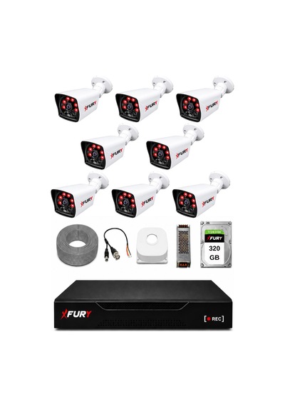 Fury 8 Kameralı Güvenlik Kamera Seti 2mp 1080p Full Hd 6 Atom Led Gece Görüşlü 320gb Hdd 5525