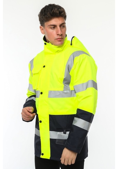 Uniprom İş Kabanı Parka Su Ve Rüzgar Geçirmez Rain Safety Model Membranlı Neon Sarı Erkek Neon Sarı