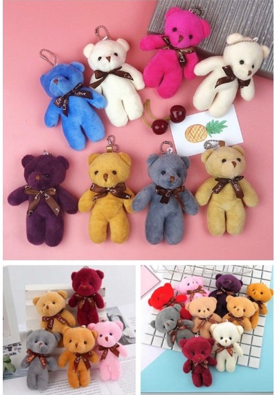 Çanta Süsü Aksesuarı Anahtarlık 6 Adet Peluş Ayıcık Set Mini Yumoş Karışık Renk Çanta Süsü 11 Cm Çok Renkli