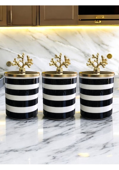 Baharatlık - Metal Kapaklı 3'lü Siyah Zebra Gold