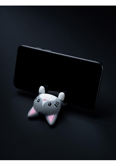 Gri Kedi Figürlü Telefon Tutucu Stand - 3d Baskı Ofis Masaüstü Aksesuarı Ve Biblo