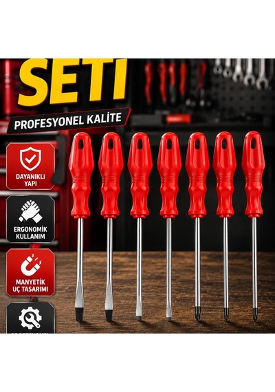 7 Parça Profesyonel Tornavida Seti Düz Ve Yıldız Uçlu Kutulu Vidalama Seti