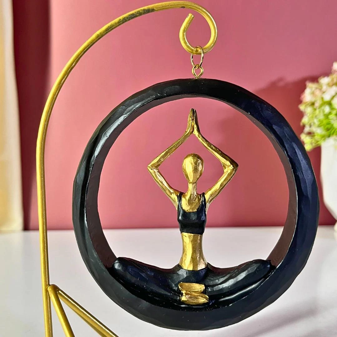 Modern Stil Askılı Sallanan Yoga Yapan Kadın Heykeli 18 Cm Dekoratif Meditasyon Biblo Ev Ofis Süsü B