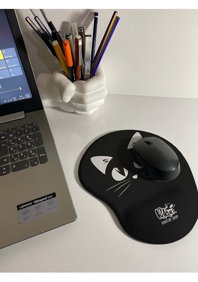 Lexroo Siyah Beyaz Kedi Baskılı Bilek Destekli Mouse Pad Standart