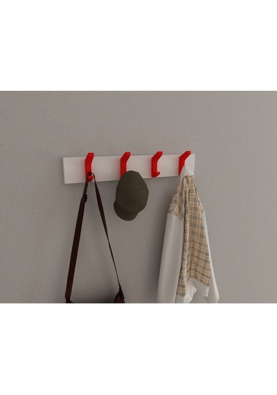 Hepsi3boyutlu Modern Duvar & Kapı Kanca Askılık - 4 Adet Kırmızı Kanca Askılık - Model No : 2 Kırmızı