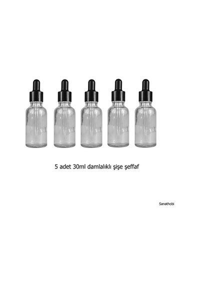 Şeffaf Cam Damlalıklı Şişe, Medikal Şişe, Boş Şişe, Mürekkep Şişe 30ml-5 Adet
