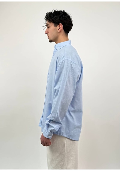 Zaee Oversize Dökümlü Keten Gömlek Baby Blue