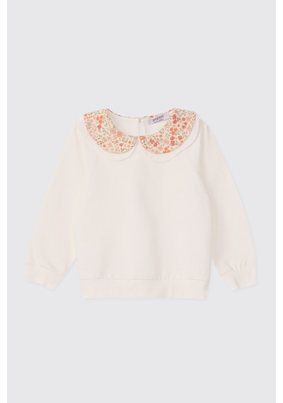 Panço Kız Bebek Yakalı Desenli Ekru Sweatshirt Krem
