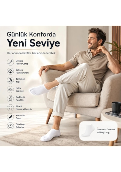 Çorap Giyim Erkek Patik Çorap 12 Li Renk Seçenekleri 39-44 Yüksek Pamuklu Dikişsiz Koku Karşıtı Siyah