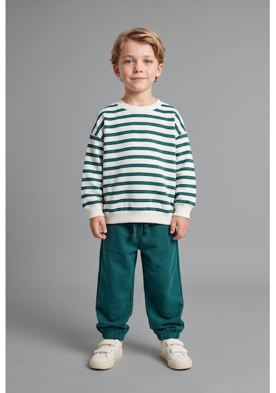 Defacto Oversize Bisiklet Yaka Çizgili Sweatshirt Erkek Bebek I4401a526wngn1116 Yeşil-gn1116