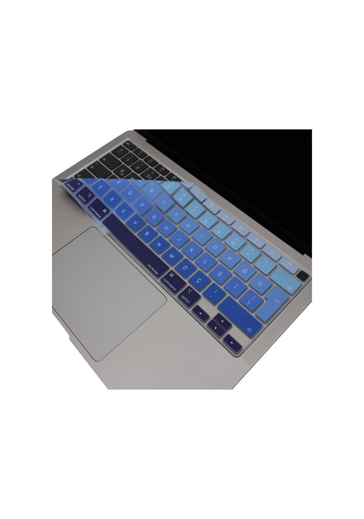 Apple Uyumlu MacBook Air 13 İnç Türkçe Q Ombre Silikon Klavye Koruyucu A2337 M1 A2179 Yıkanabilir İnce Lacivert Mavi
