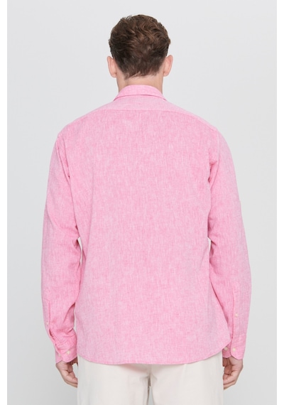 AC&Co / Altınyıldız Classics Erkek FUSYA Comfort Fit Rahat Kesim Düğmeli Yaka Casual Keten Gömlek Fuşya