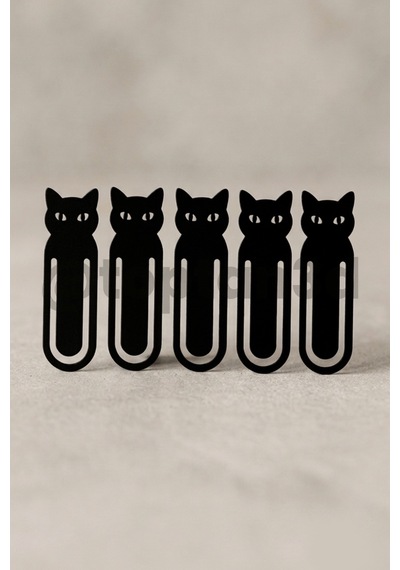 5'li Paket Siyah Kedi Kitap Ayracı, Kedi Figürlü Ayraç, Kedi Severlere Hediyelik Kitap Ayracı - 10cm