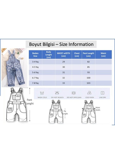 Baby Mod Çiçek Baskılı Denim Kız Çocuk Salopet Kot Tulum Mavi