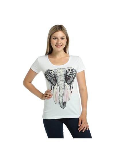 Bant Giyim - Elephant Fil Beyaz Kadın T-Shirt Tişört