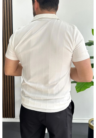 Erkek Slim Fit Fermuarlı Polo Yaka Tişört Beyaz Edw452 Beyaz