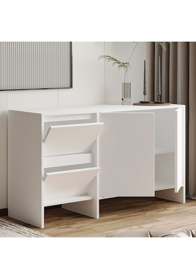 Laris 130 Cm Modern Konsol 4 Kapaklı, Yüksek Ayaklı, Minimalist Tasarım Beyaz