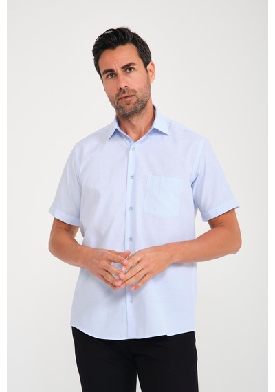 Klasik Kısa Kol Keten Cotton Garneli Hediye Kutulu Erkek Gömlek Fs-000748 - Açık Mavi-1677 Açik Mavi
