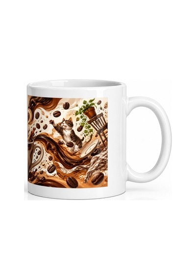 Seramik Kupa Kahve Kaos Temalı Baskılı 300 Ml Hediyelik Ofis Çay Beyaz
