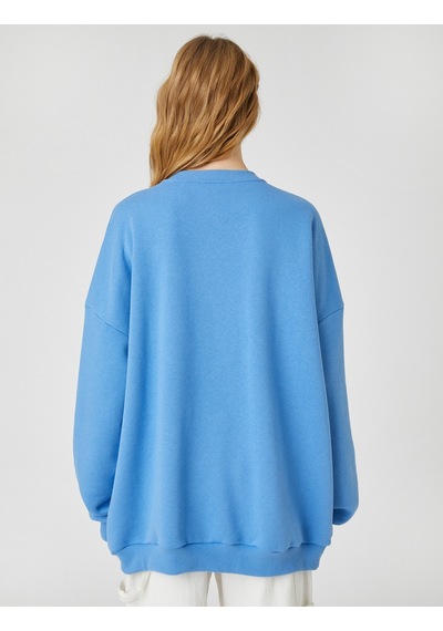 Koton Bisiklet Yaka Sweatshirt Uzun Kollu Baskılı Rahat Kesim Mavi 3sal10402ık Mavi