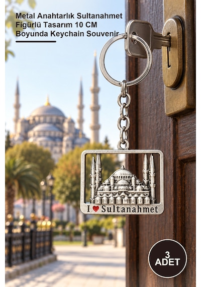 3 Adet Metal Sultanahmet Anahtarlık Metal Anahtarlık Sultanahmet Figürlü Tasarım 10 Cm Boyunda Keychain Souvenir