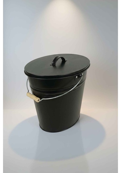 14 Litre Kapaklı Metal Elips Saklama Kabı Ve Dekoratif Kova Siyah