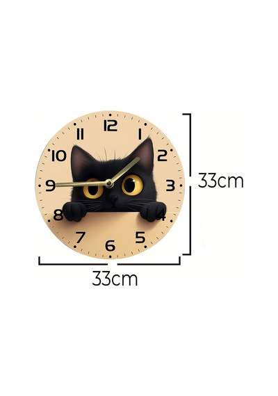 Şirin Bakışlara Zaman Ayırın 3d Görünümlü Siyah Kedi Mdf Duvar Saati Sdw229 Renkli