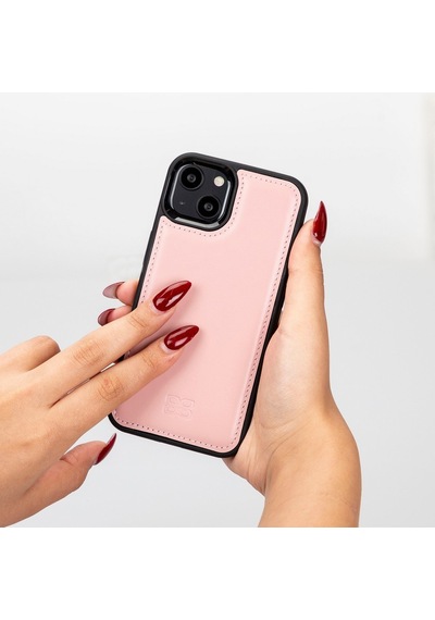 Bouletta Apple İphone 13 Uyumlu Deri Arka Kapak Nu2 Pembe
