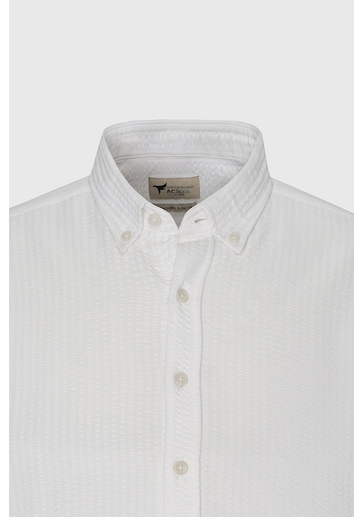 AC&Co / Altınyıldız Classics Erkek Beyaz Pamuklu Slim Fit Dar Kesim Düğmeli Yaka Gofre Desenli Gömlek Beyaz