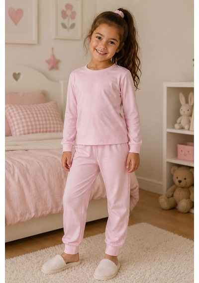 Zuzunga Soft Pink %100 Pamuk Basic Kız Çocuk Pijama Takımı Pembe