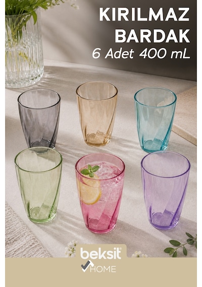 Home Glassy Kırılmaz Polikarbon 6'lı Bardak Karışık Renkli 400 Ml Çok Renkli Çok Renkli