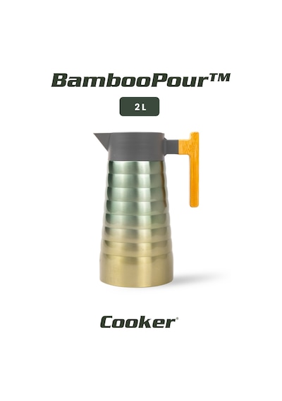 Cooker Bamboopour 2 Litre Paslanmaz Çelik Bambu Saplı Termos Ckr2097 Turkuaz