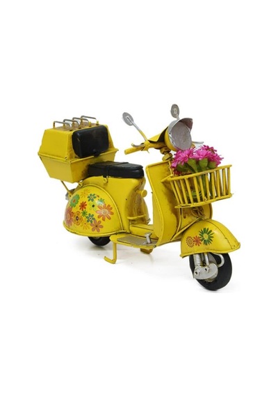 T.concept Dekoratif Dayanıklı Metal Scooter Sepetli Sarı Renk C1323