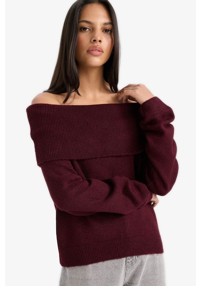 Defacto Regular Fit Omuzu Açık Kazak F3029ax25wnbr285 Bordo