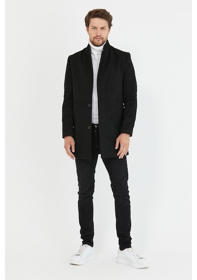 Mero Life Erkek Siyah Slim Fit Dik Yaka Kaşe Kaban-Siyah