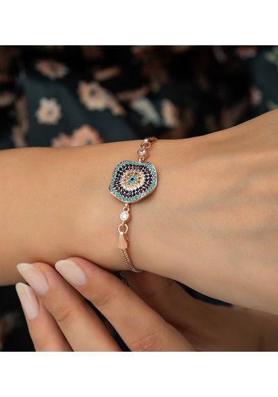 925 Ayar Gümüş Dalgalı Model Nazar Kadın Gümüş Bileklik