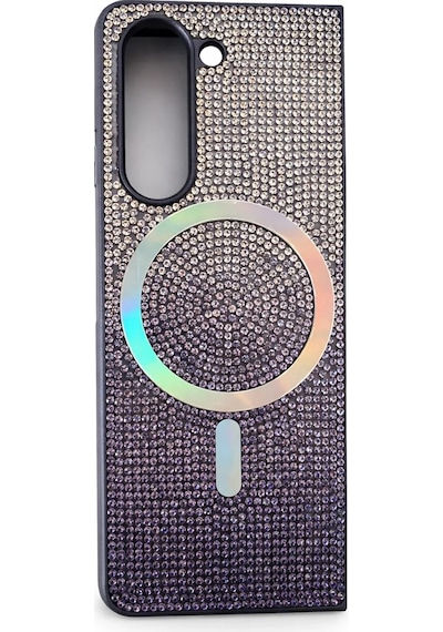 Samsung Uyumlu  Z Fold 5 Kılıf Diamont Magsafe Hologramlı Telefon Kılıfı 1 Renk Siyah