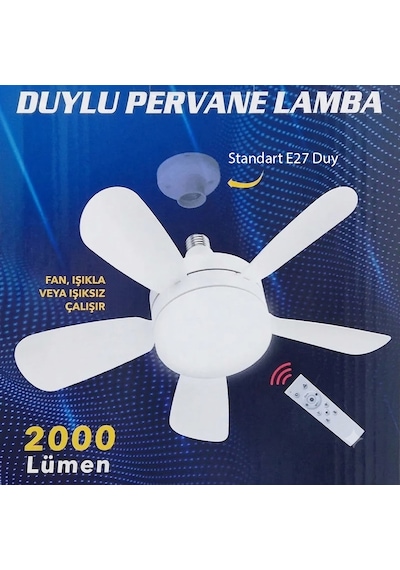 Kumandalı 3 Hız Kademeli E27 Duy 2000 Lümen 3 Renk Işıklı Ledli Tavan Fan Vantilatör