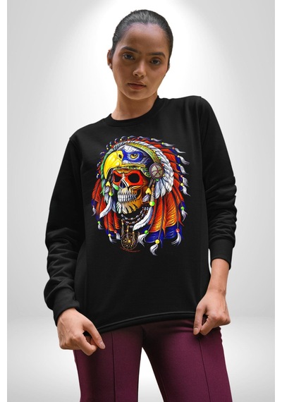 Kızıl Derili Kuru Kafa Düş Kapanı Unisex Siyah Sweatshirt Siyah