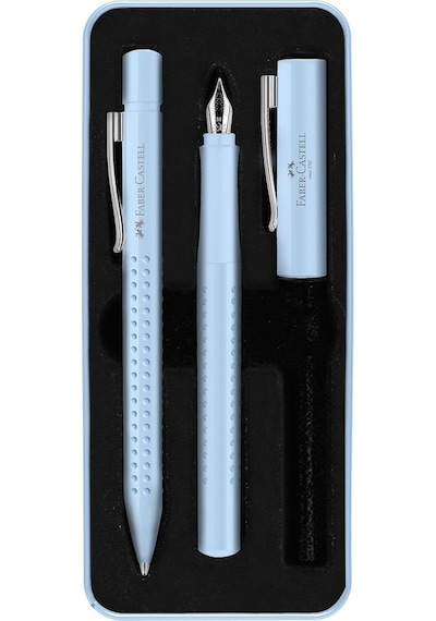 Faber-Castell Grip 2011 Hediye Seti, Gök Mavisi, M Uçlu Dolma Kalem + XB Tükenmez Kalem, Metal Kutuda