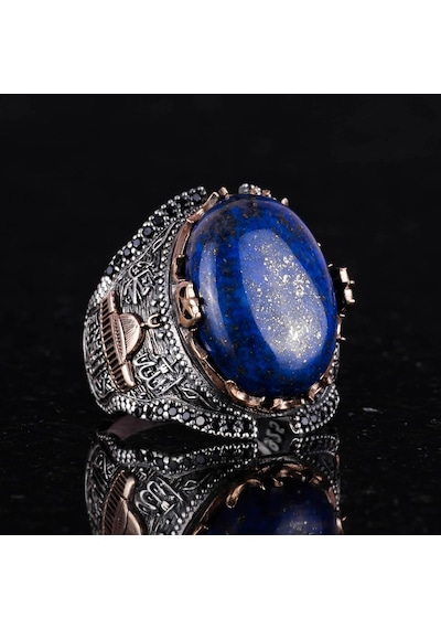 El Yapımı Lapis Lazuli Taş Yüzük, Gümüş Camii Yüzük, 925 Ayar Sert Gümüş Erkek Yüzük - Bilgelik Ve Gerçek Tasarımı Gümüş