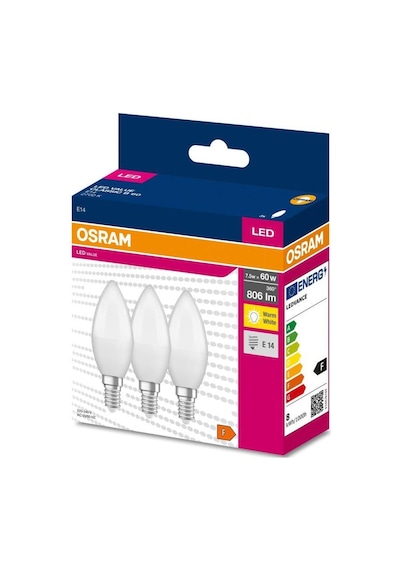Osram Ledvalue 7,5w 60w 3 Lü Led Mum Ampul Sarı - 2700k E14