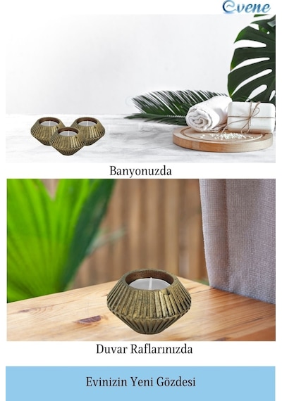 Mumluk Şamdan Tealight Mum Uyumlu Elmas Çizgili Model - Altın Eskitme
