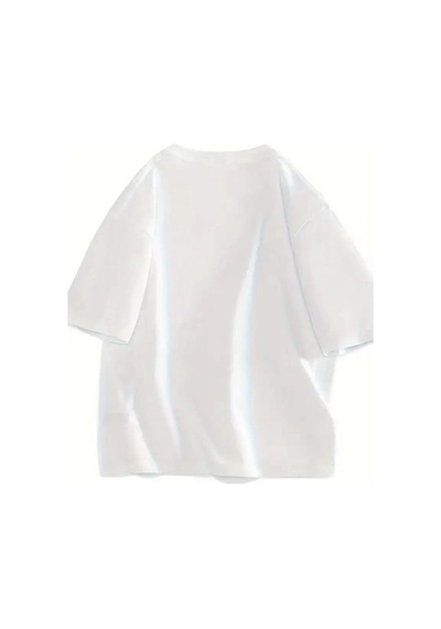Kadın Gülücük Baskılı Tişört Kısa Kol Bisiklet Yaka Oversize T-shirt - Beyaz